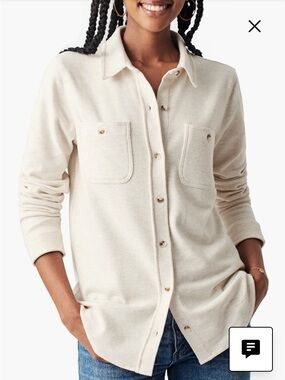 Faherty Legend Knit Sweater Shirt Long Sleeve Button Up Pockets Cream Women's M
